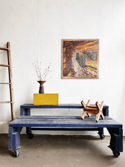 Handmade Industrial Wood Rolling Double Shelf