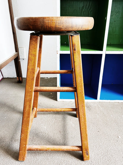 Vintage Wood Stool with Spinning Seat