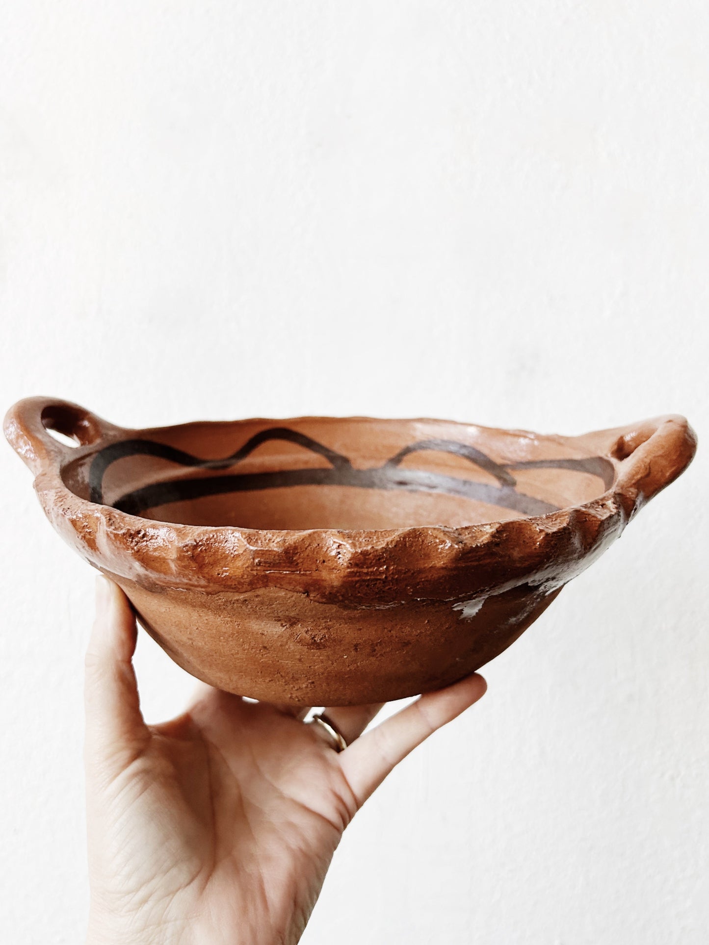 Vintage Terra Cotta or Teak Serving Bowl