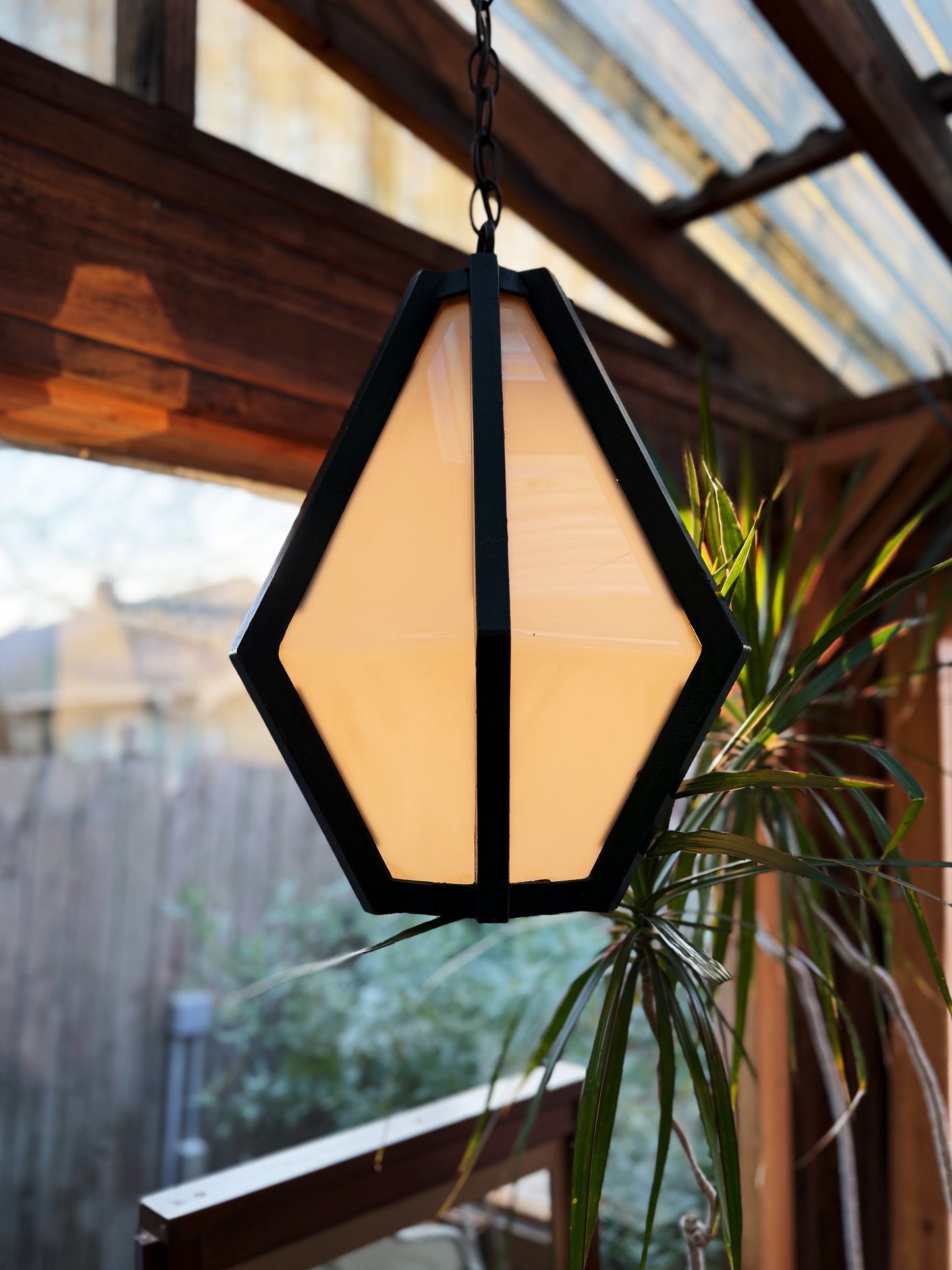 Vintage Lucite and Wood Pendant Light