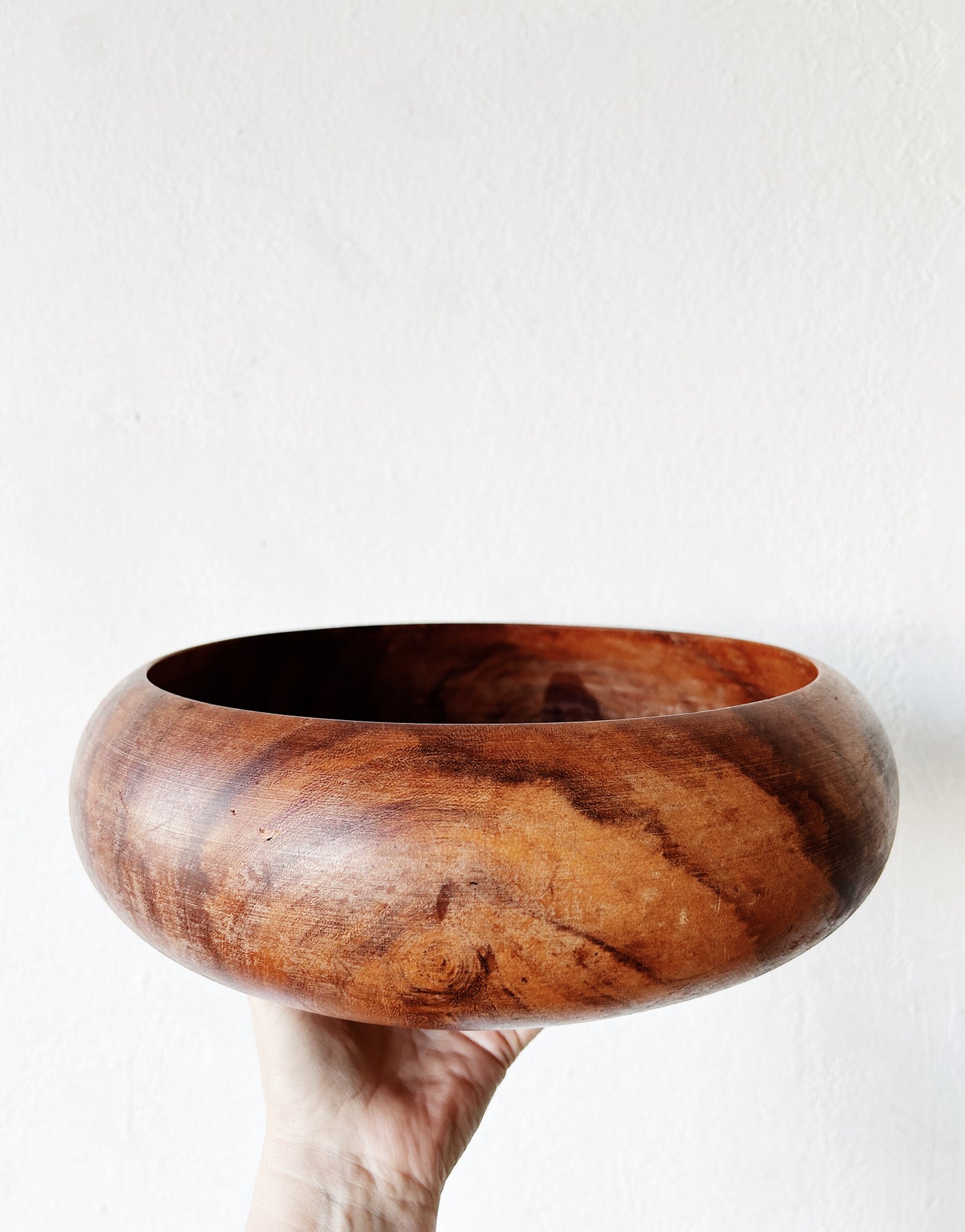Mid Century Shallow Wood Salad Serving Bowl