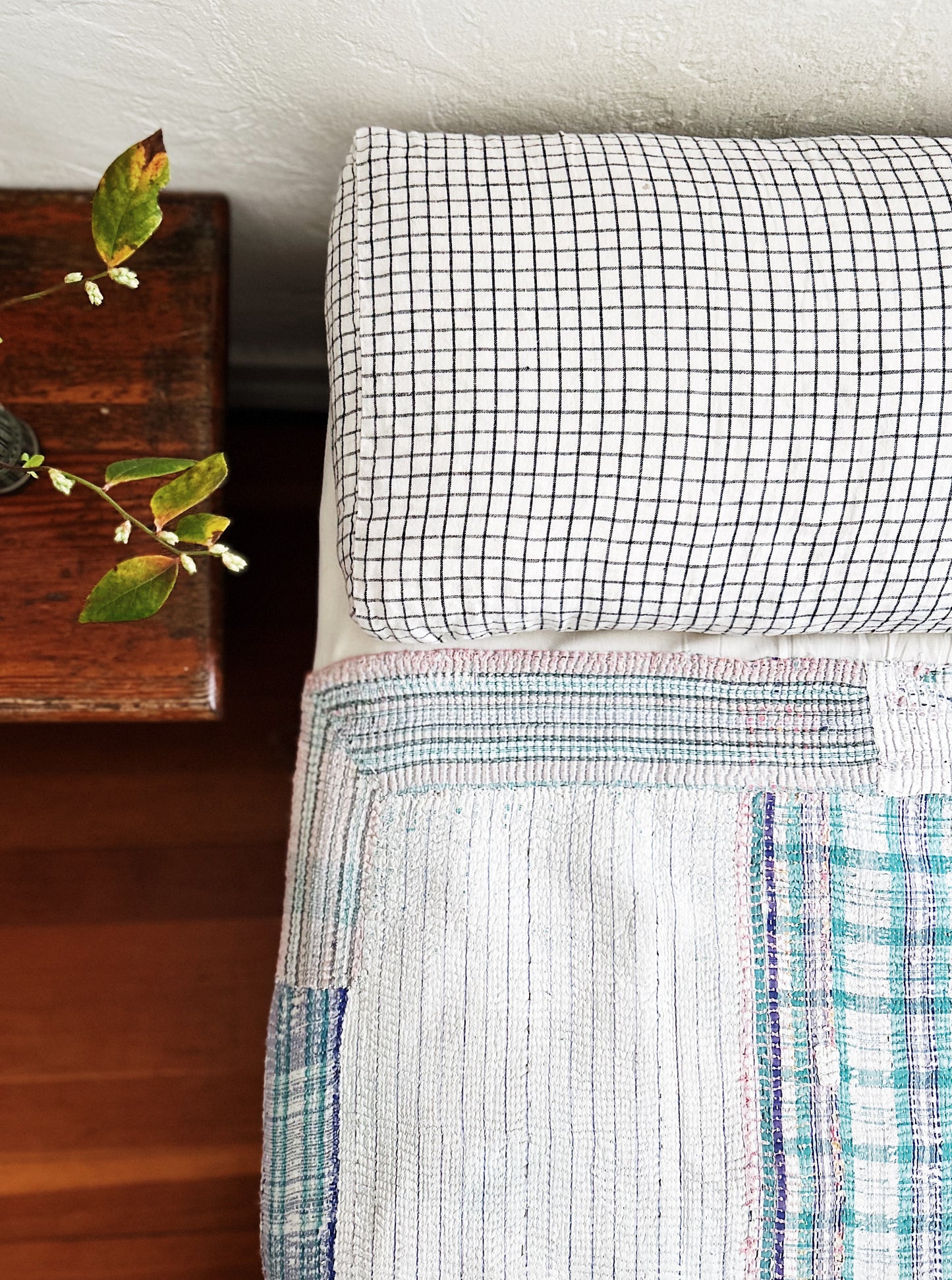 Vintage Blue Calico Patch Kantha Quilt