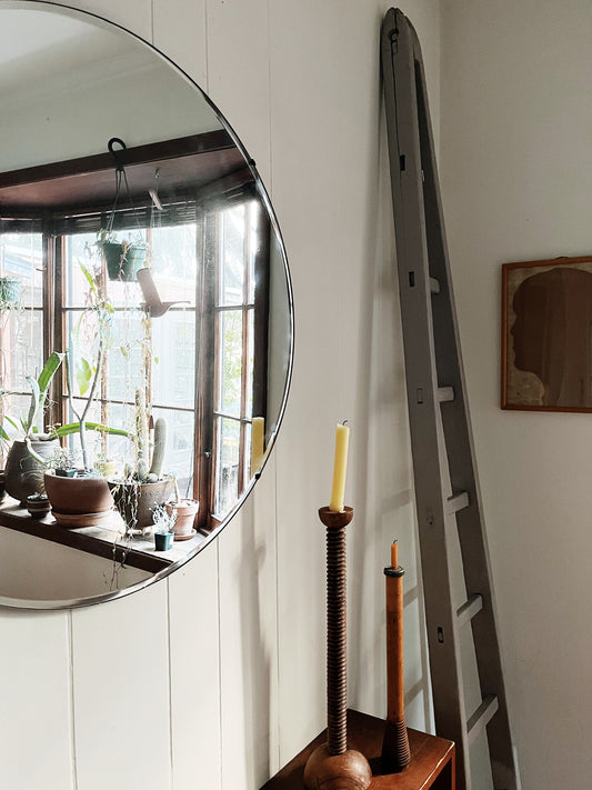 Large Vintage Round Industrial Edge Mirror