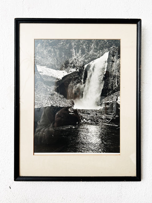 Vintage Framed Black and White Waterfall Film Photograph