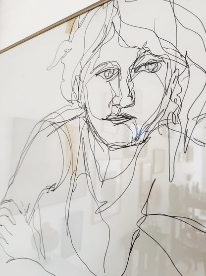 Vintage Janet Flores Pen and Ink Portrait