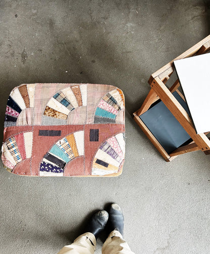 Antique Scrap Quilt Upholstered Vintage Ottoman