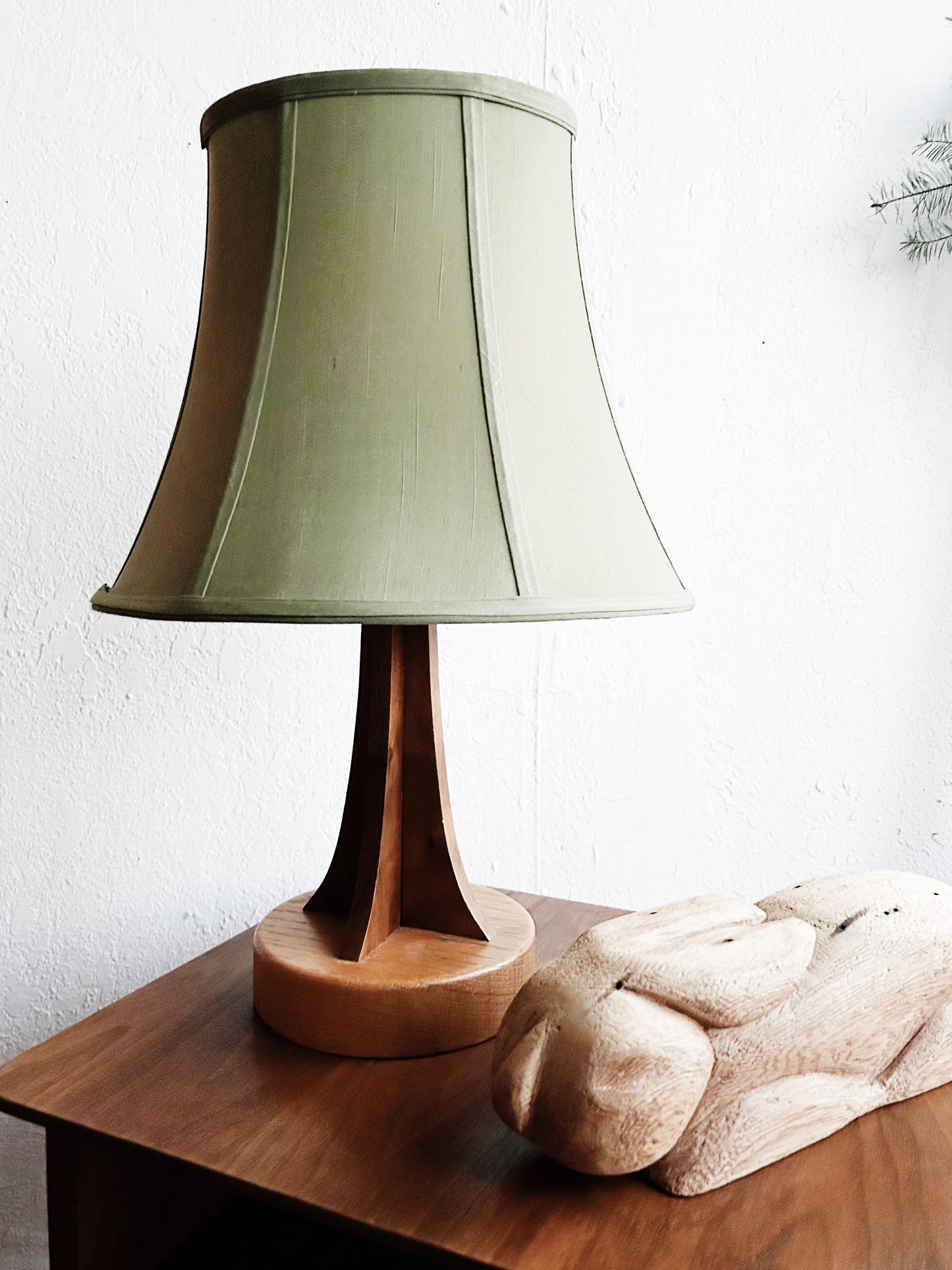Vintage Handmade Wood Lamp with Shade