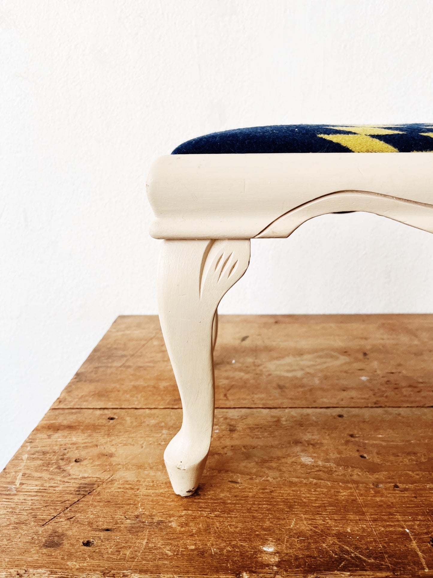 Vintage Wood and Wool Footstool