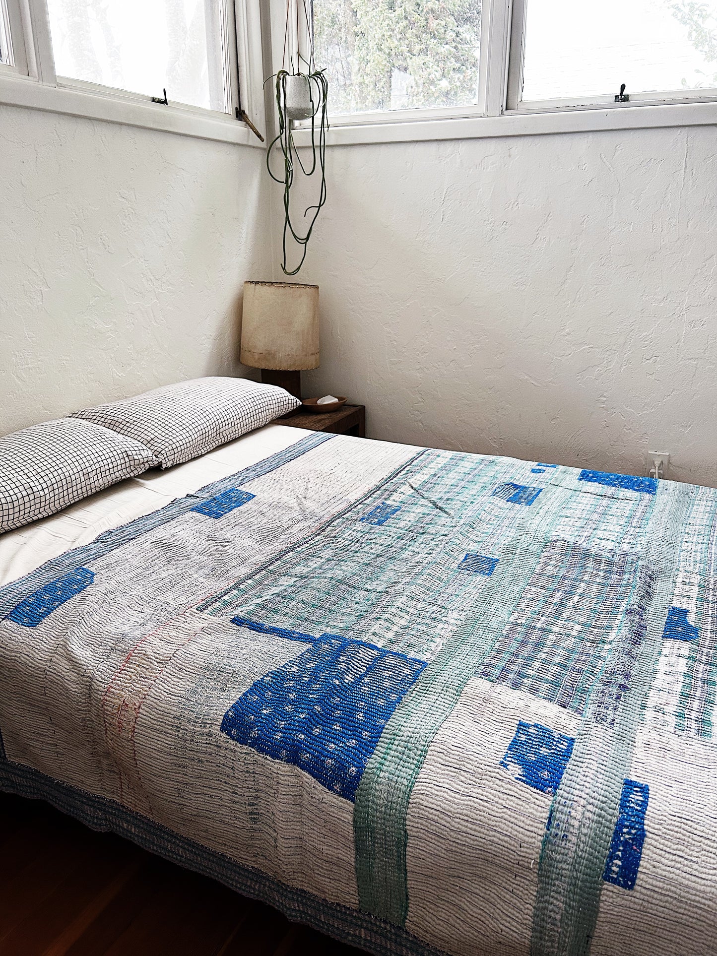 Vintage Blue Calico Patch Kantha Quilt