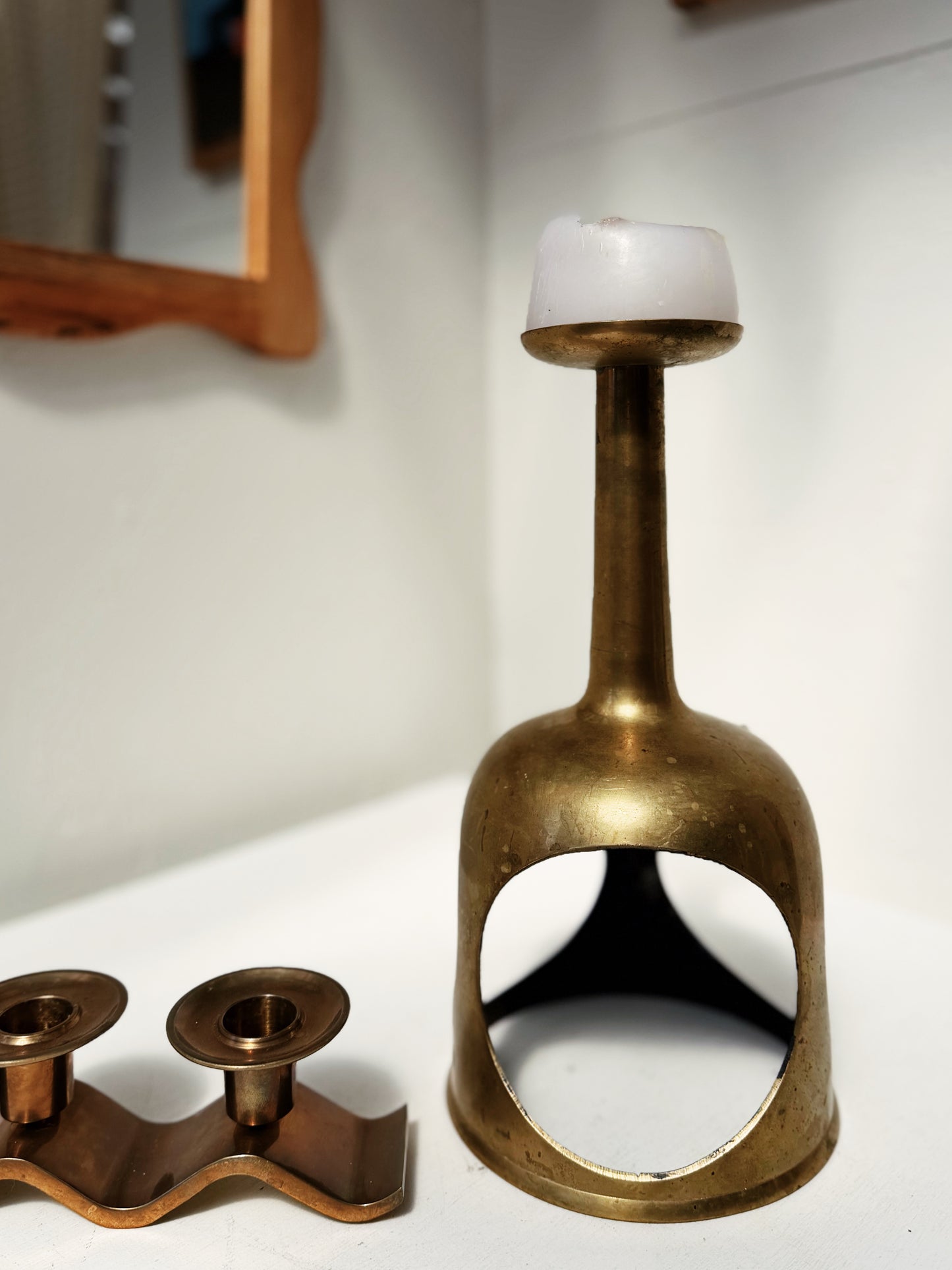 Brutalist Brass Candlestick