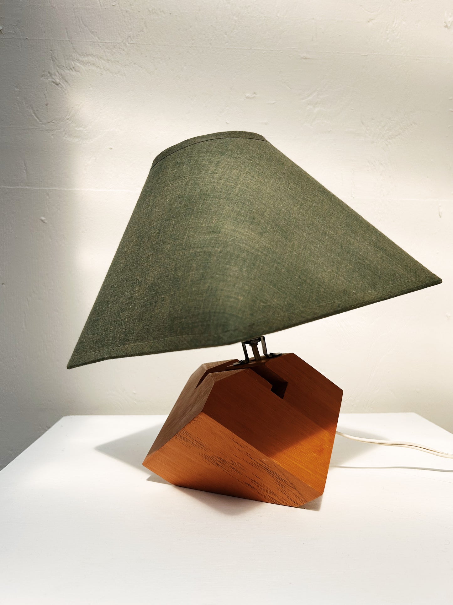 Handmade Wood Block Lamp with Shade