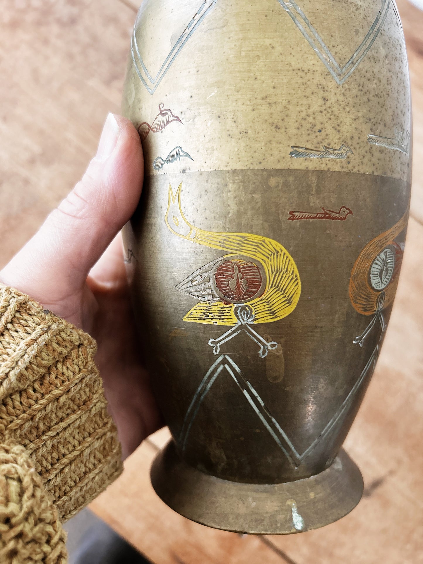 Antique Enameld Brass Vase