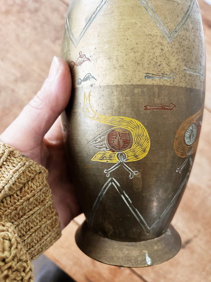 Antique Enameld Brass Vase
