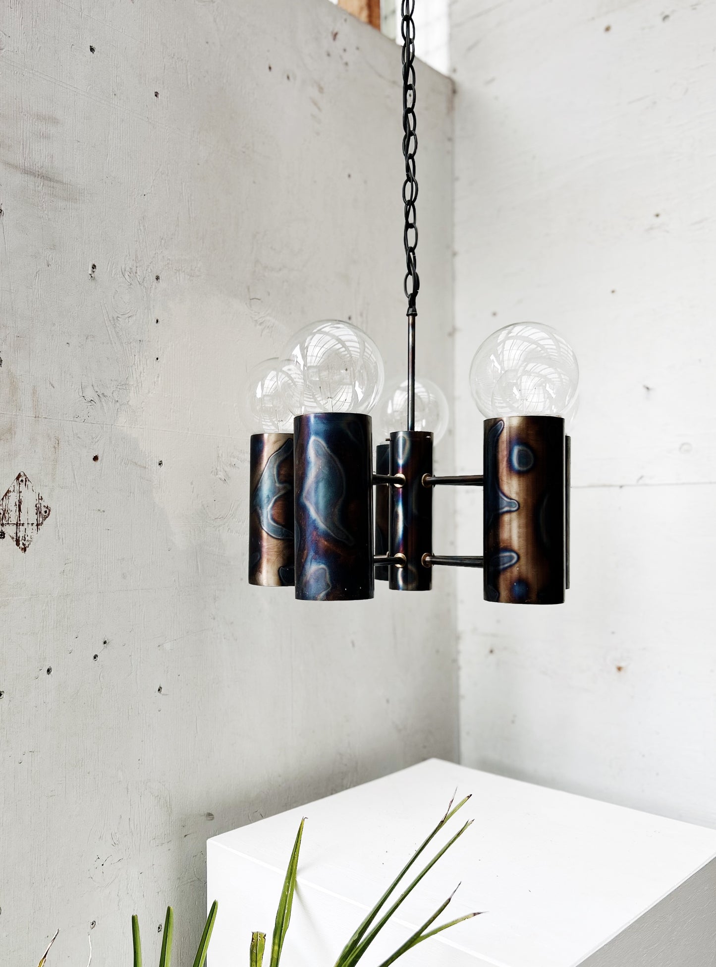 Spun Bronze Brutalist Chandelier