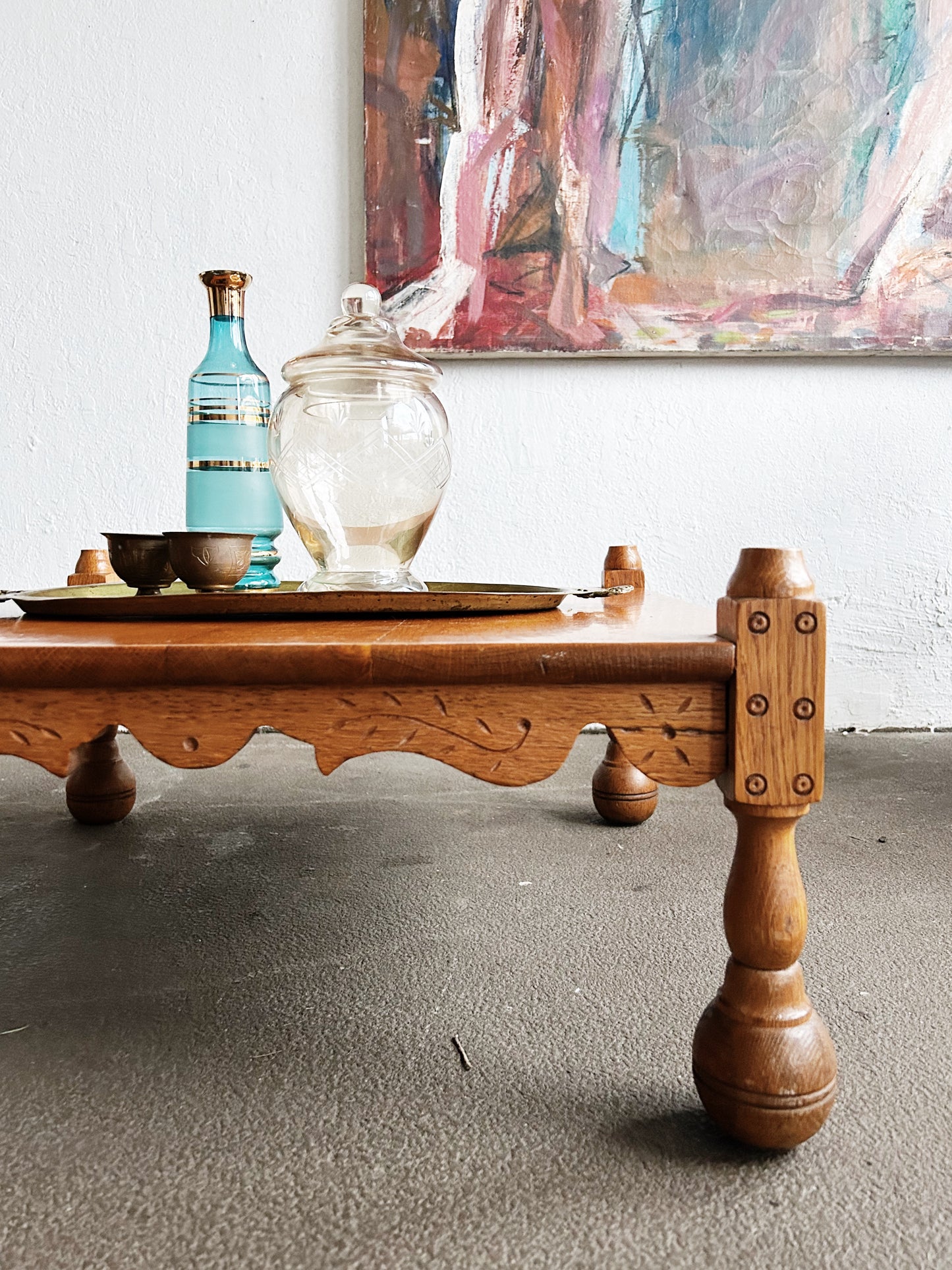 Low Antique Carved Wood Table