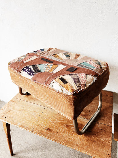 Antique Scrap Quilt Upholstered Vintage Ottoman