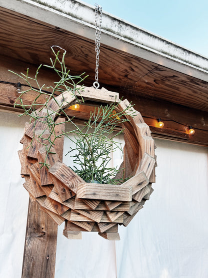 Large Vintage Wood Tramp Art Hanging Planter