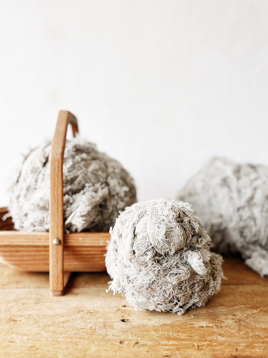 Handwoven Linen Yarn Skeins and Basket