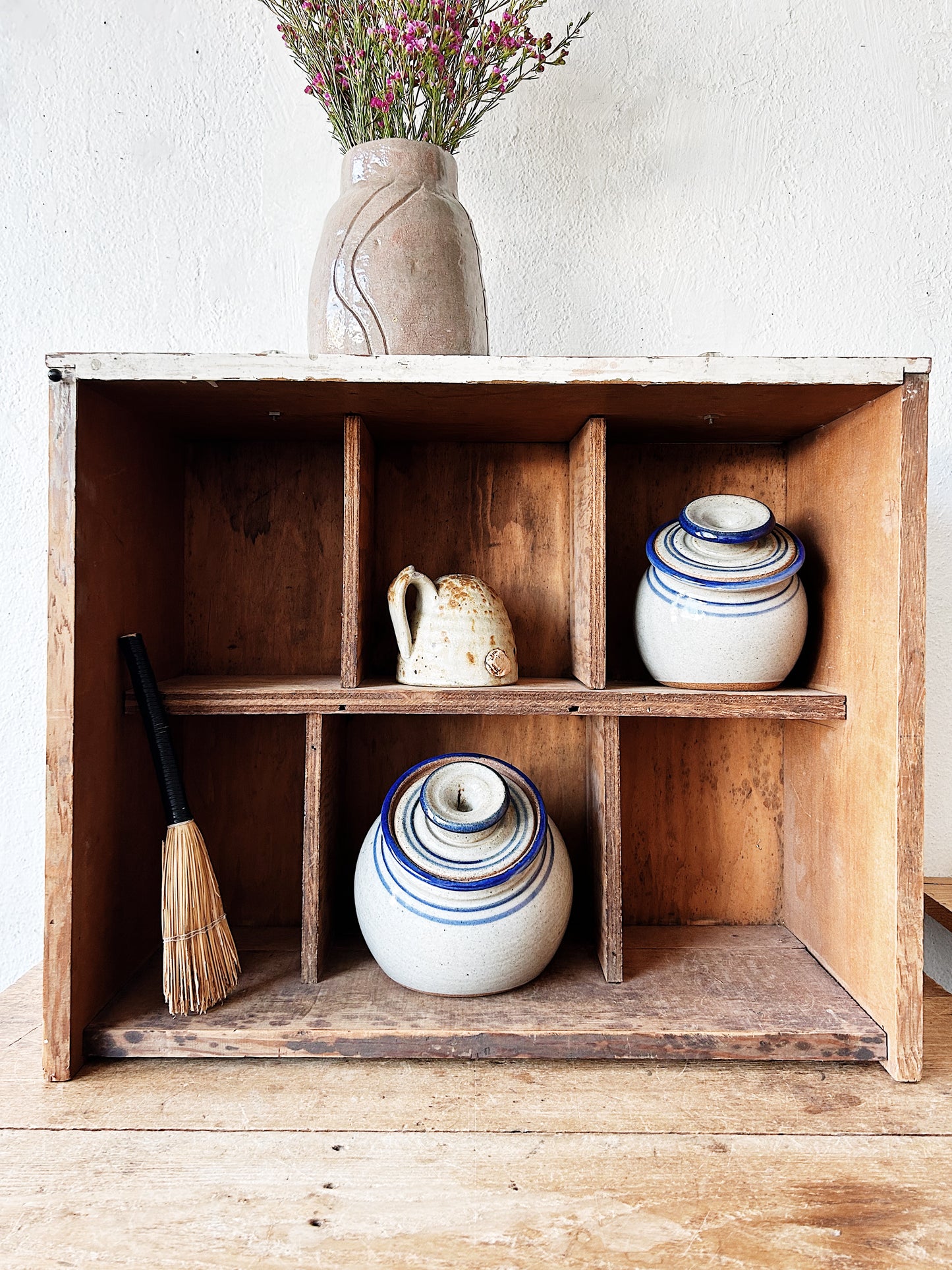 Vintage Wood Cubby Shelf