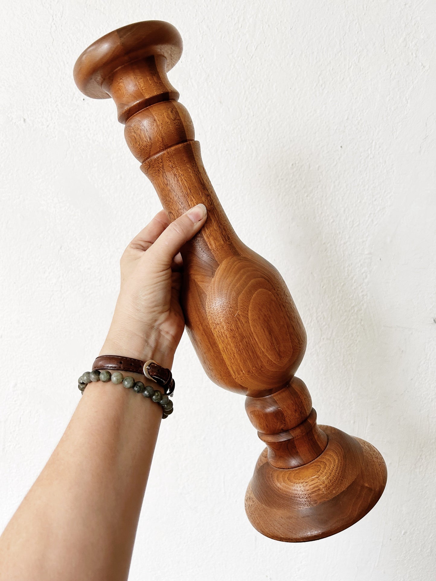 Vintage Turned Wood Pillar Candle Stand Trio