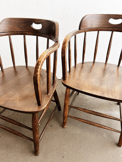 Set of Five Vintage Oak Captains Chairs