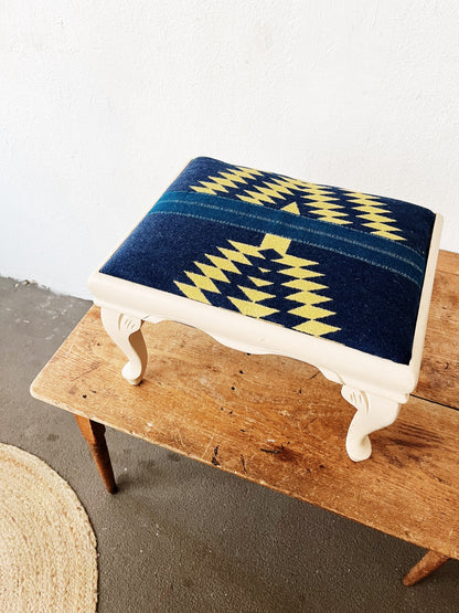 Vintage Wood and Wool Footstool