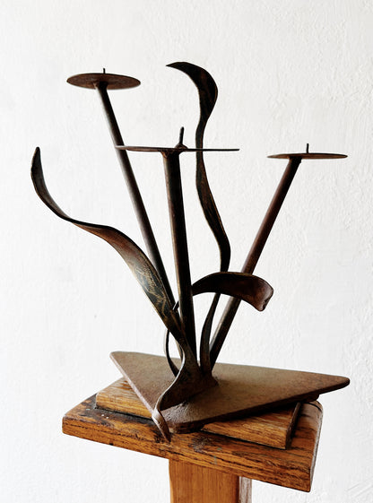 Cast Iron Brutalist Candelabra