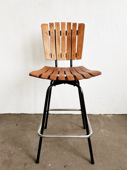 Mid Century Arthur Umanoff Style Slatted Wood Stool