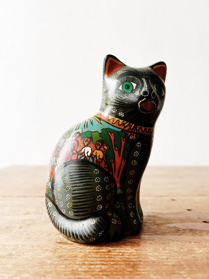 Vintage Mexican Folk Art Hand Painted Terra Cotta Kitty