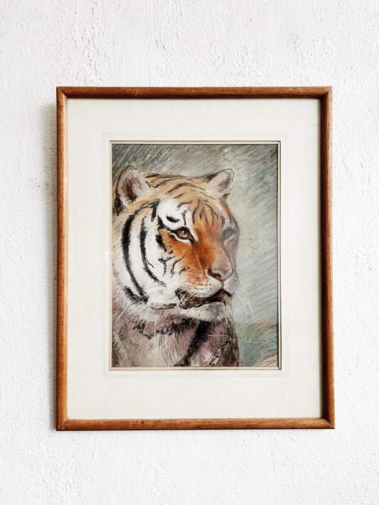Vintage Framed Tiger Painting