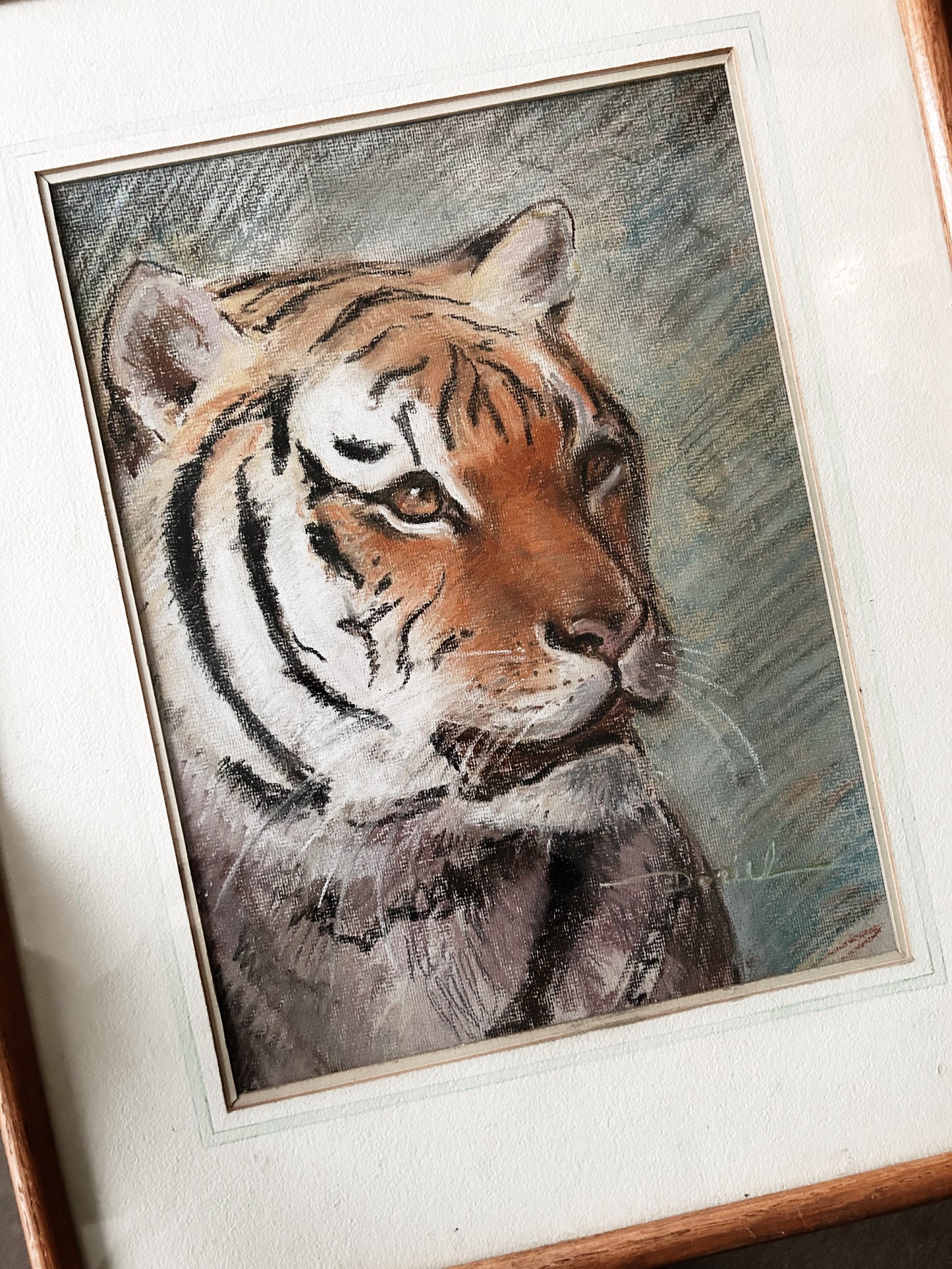 Vintage Framed Tiger Painting