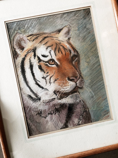 Vintage Framed Tiger Painting