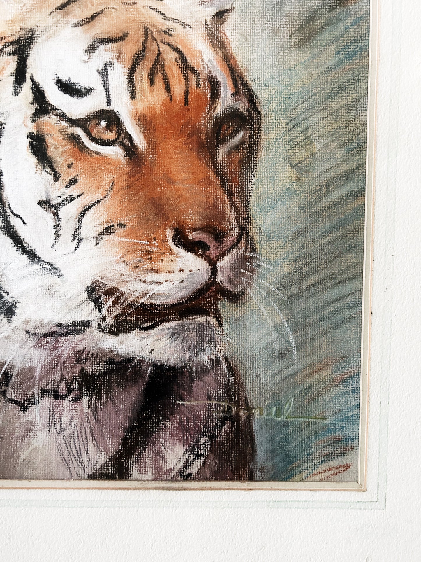 Vintage Framed Tiger Painting