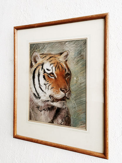Vintage Framed Tiger Painting