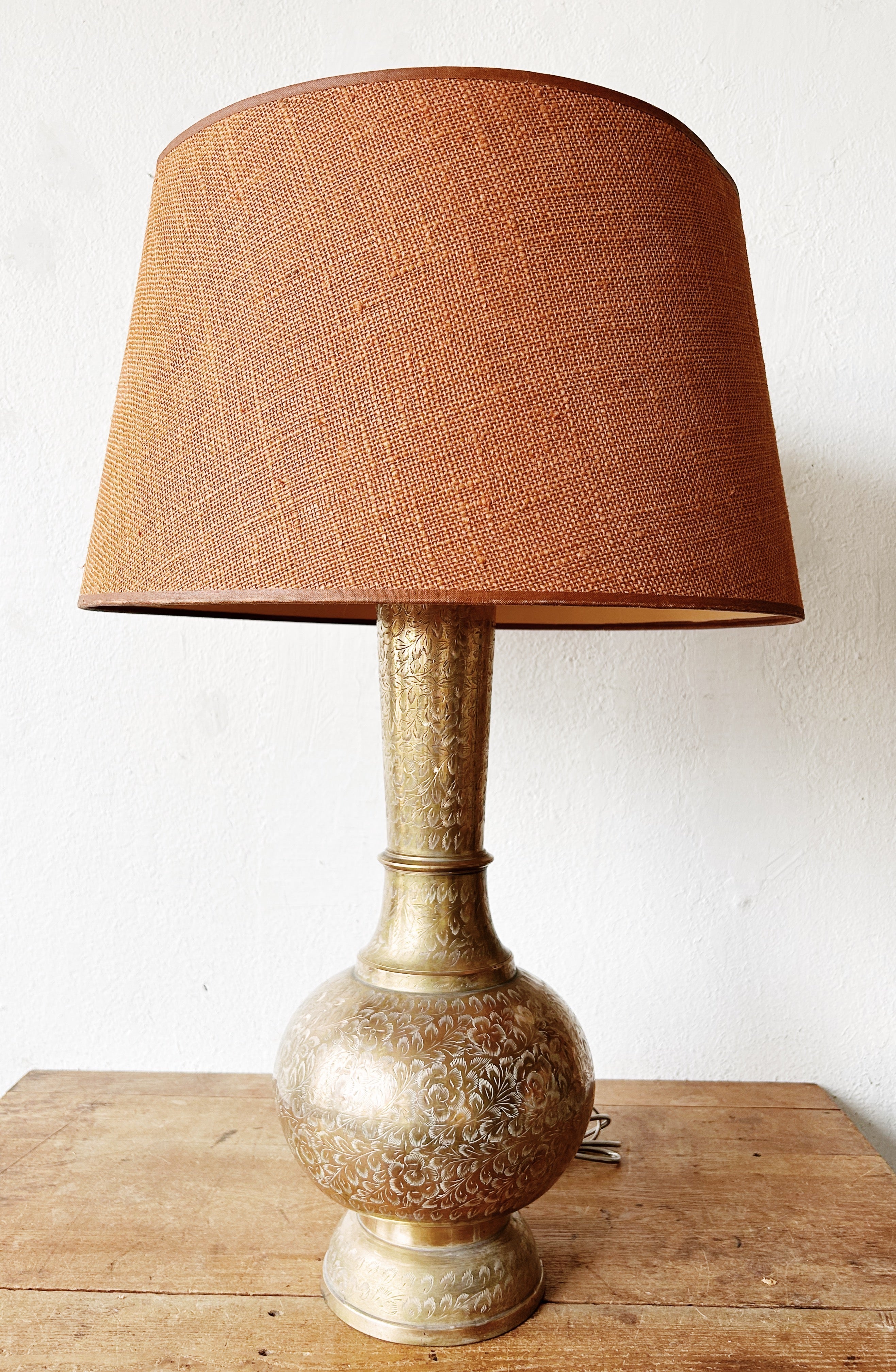 Tall Vintage Incised Brass Lamp - Thumbnail 5