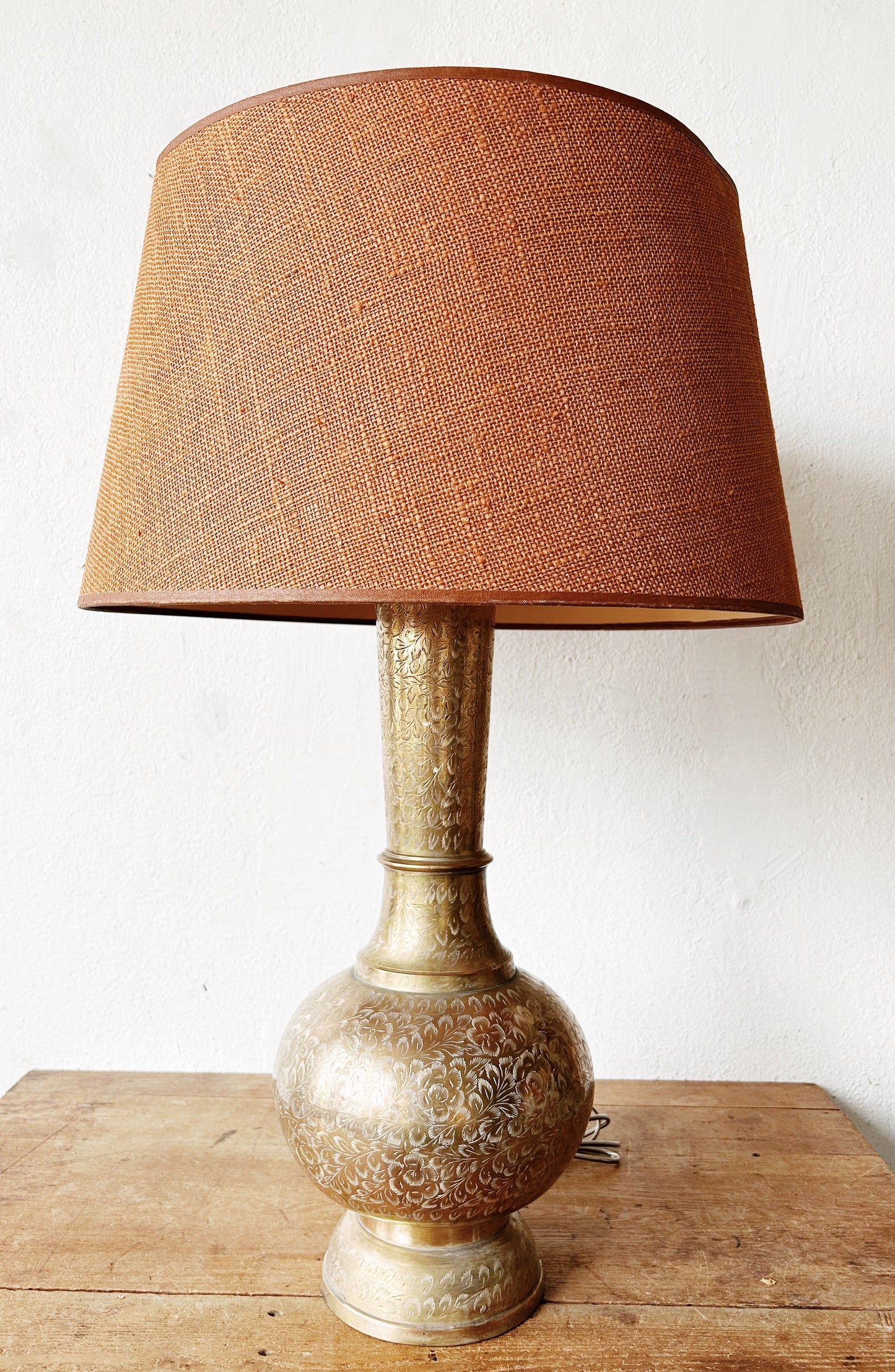Tall Vintage Incised Brass Lamp