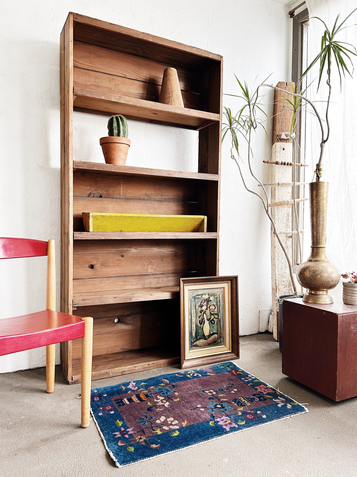 Vintage Tall Handmade Wood Shelf