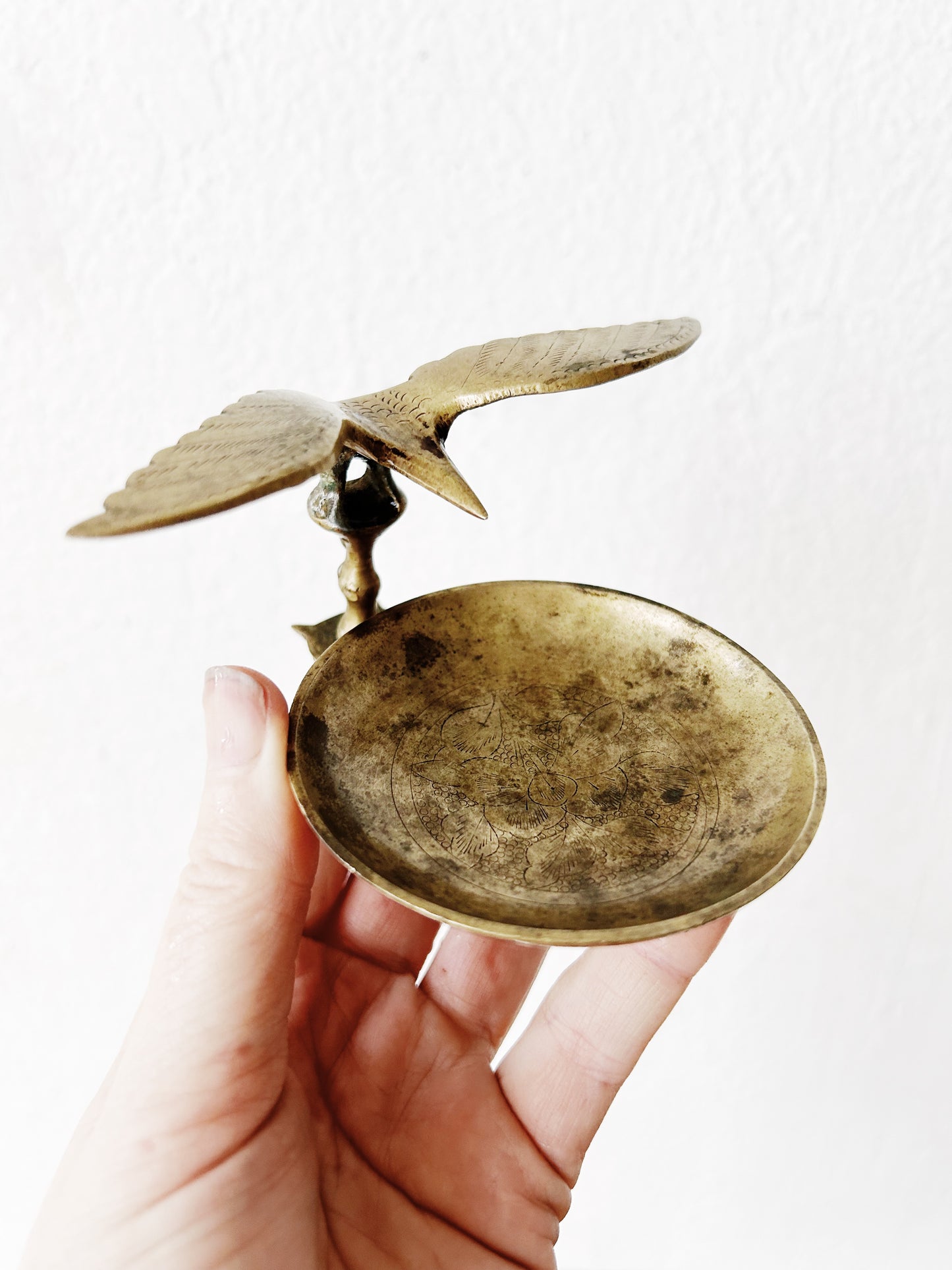 Vintage Incised Brass Eagle Dish