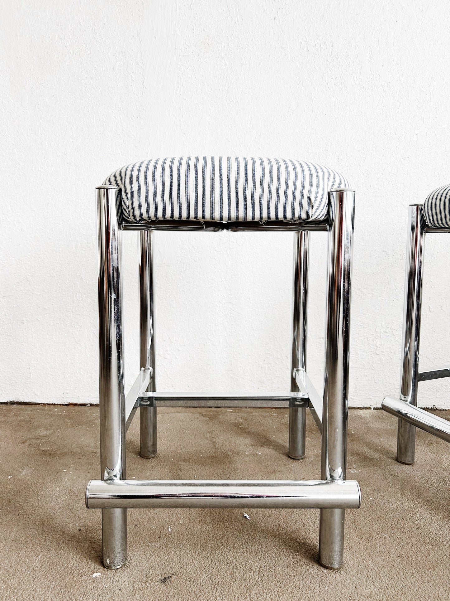 Vintage Upholstered Chrome Stool