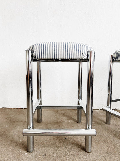 Vintage Upholstered Chrome Stool