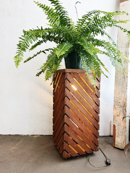 Vintage Illuminated Slatted Wood Plant Stand