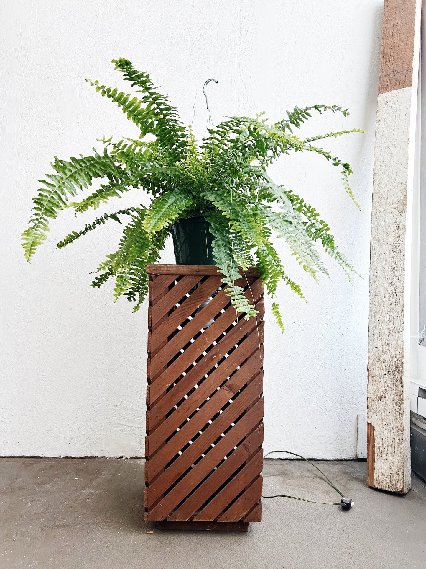 Vintage Illuminated Slatted Wood Plant Stand