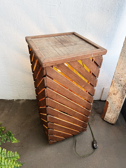 Vintage Illuminated Slatted Wood Plant Stand