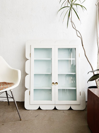 Large Mid Century Folk Style Cabinet with Glass Doors