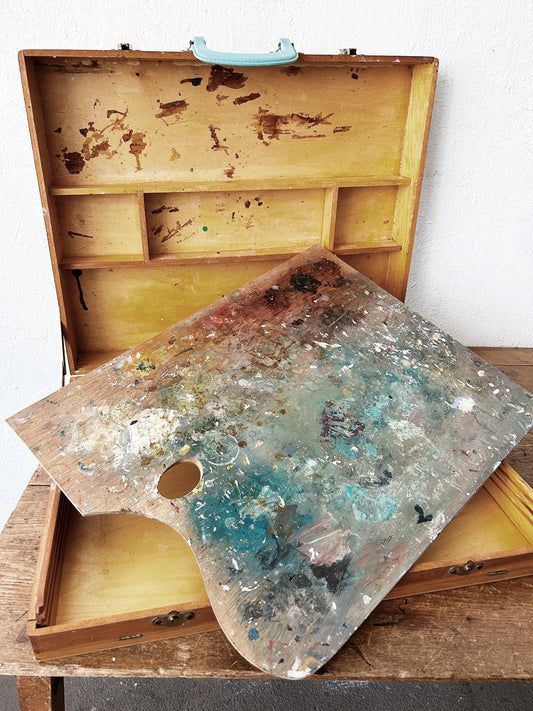 Large Vintage Wood Art Box with Palette