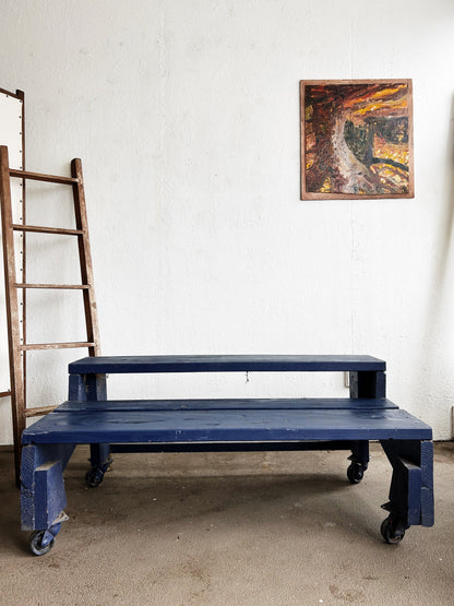Handmade Industrial Wood Rolling Double Shelf