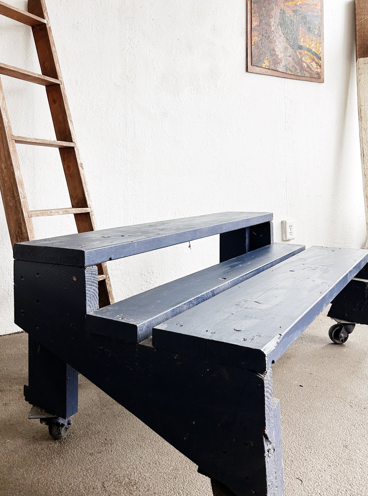 Handmade Industrial Wood Rolling Double Shelf