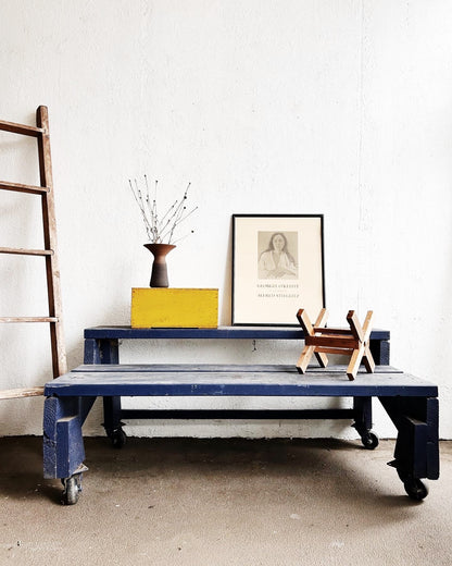 Handmade Industrial Wood Rolling Double Shelf