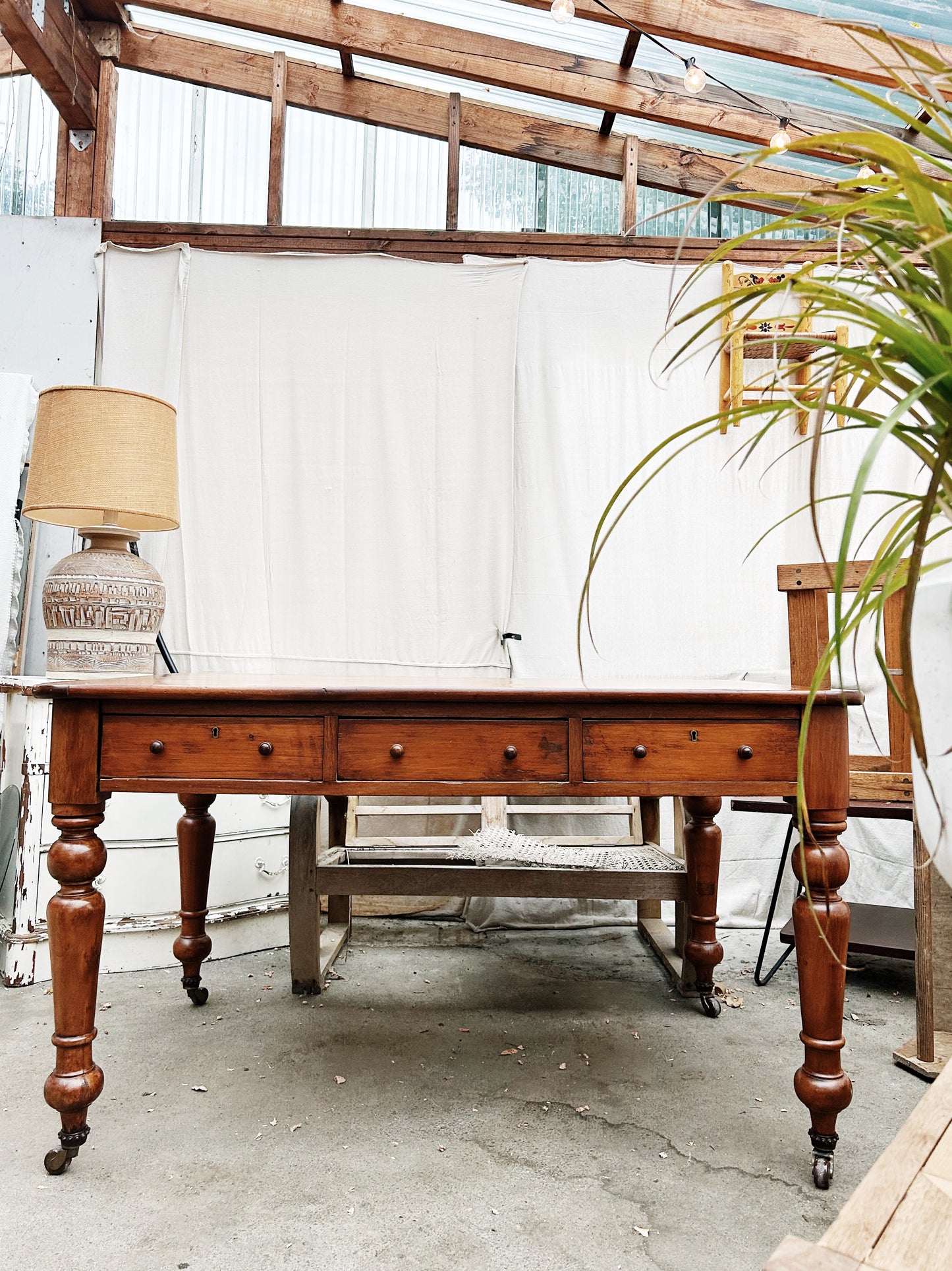 Antique Wood Bankers Table