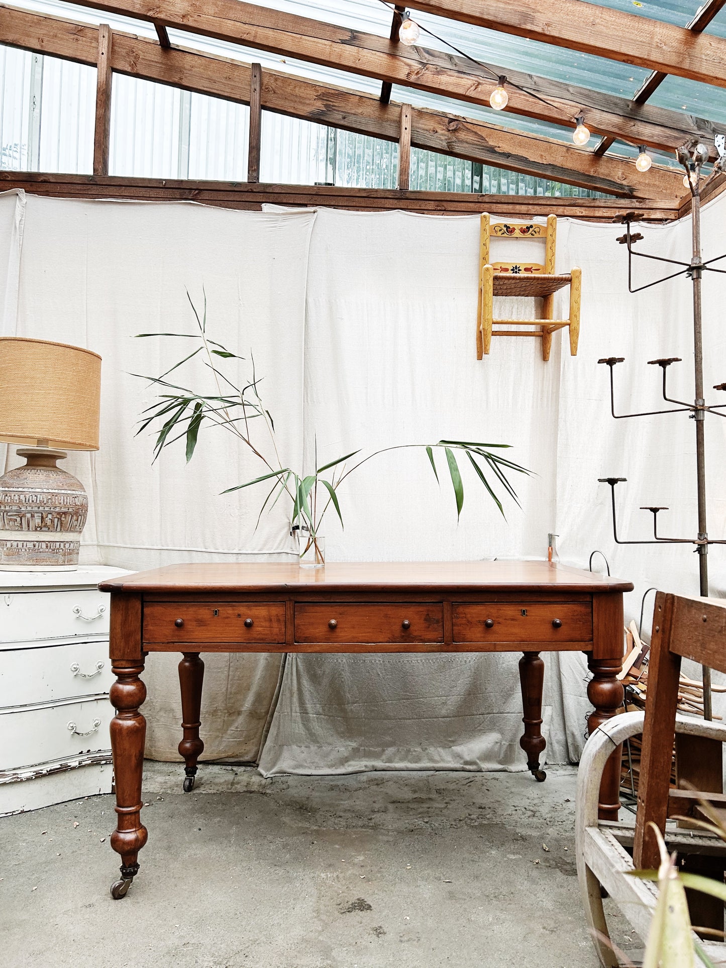Antique Wood Bankers Table
